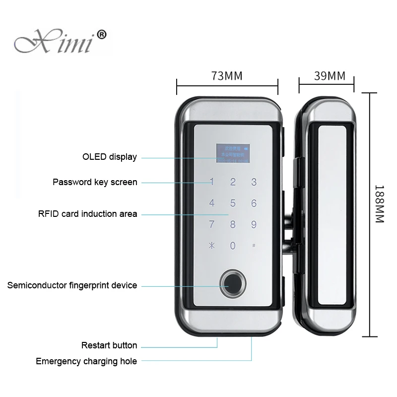 

Outdoor Waterproof Glass Door Lock Electronic Fingerprint With Touch Keyboard Smart Card Door lock And Mobile APP Wireless Open