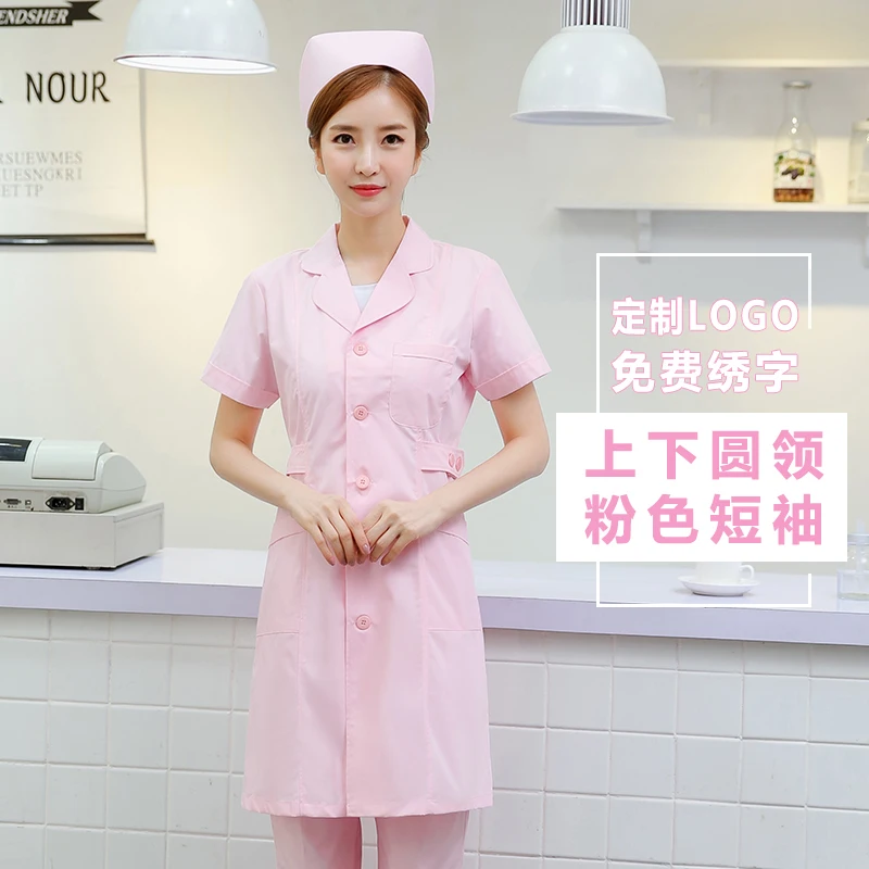 

Nurse Costume Woman White Coat with Long Sleeves Laboratory Clothing Drugstore Uniform Free Embroidered Words