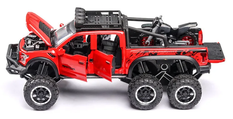 1:28 литье под давлением FORD RAPTOR f150 SUV металлическая модель автомобиля игрушечные колеса сплав автомобиль звук и светильник оттягивающийся автомобиль мальчик малыш игрушки vw модель