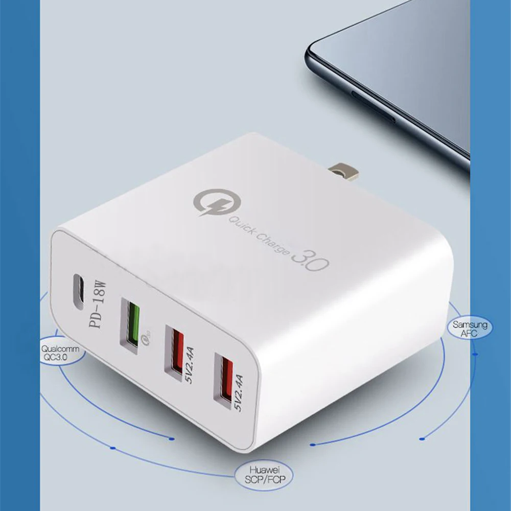 48 Вт 4 порта зарядное устройство Тип C qc3.0 type-c USB зарядное устройство для samsung iPhone huawei QC 3,0 быстрое настенное зарядное устройство США ЕС Великобритания австралийская штепсельная розетка