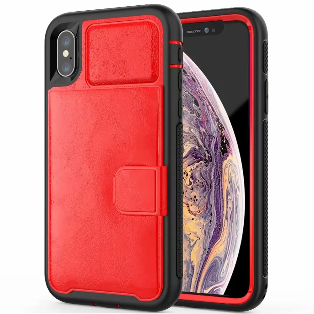 Роскошный многофункциональный чехол-кошелек для iPhone 11 pro Xs Max Xr X 8 7 6 6s Plus, кожаный гибридный силиконовый бампер, жесткая задняя крышка - Цвет: Red
