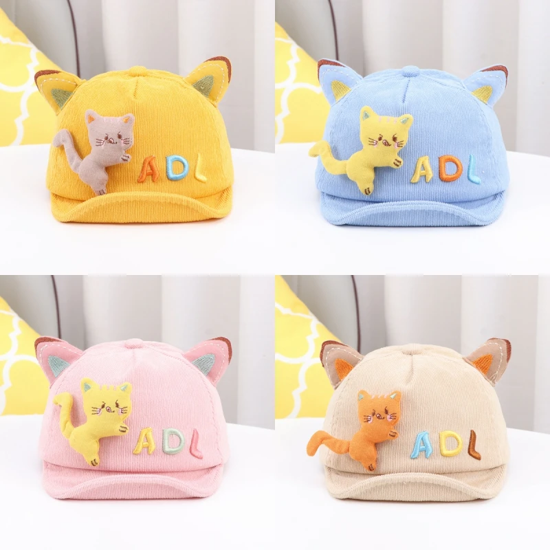 

Children's peaked cap visors cute cartoon kitten corduroy hat baby sun warm hat rabbit ears child cap gift for party