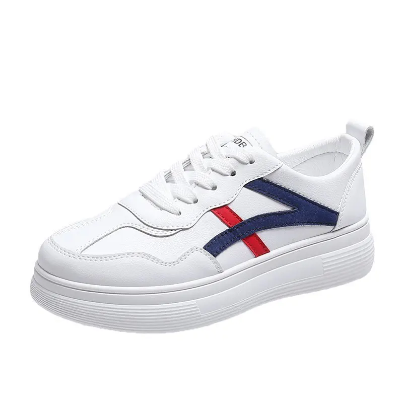 

White Shoes Women's 2021 PU Leather Running Shoes Woman Lace-up Trainers Round Toe Shoes White Sneakers Female Student Shoes