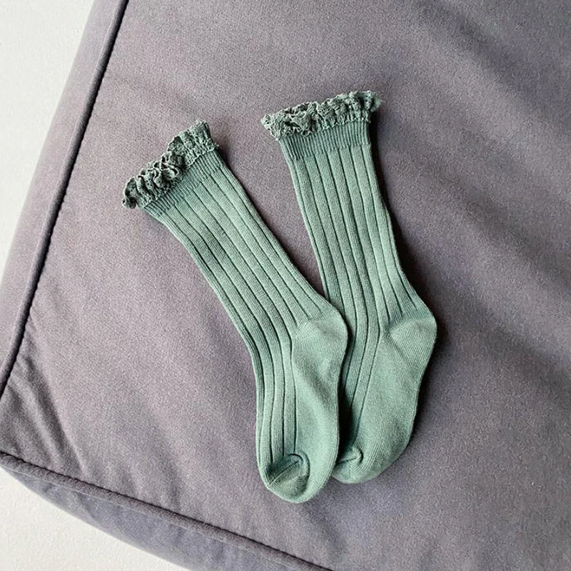 

New Children Socks With Lace Knee High Stuff Ruffle Girl Princess Socks Cotton Toddlers Girls Frilly Sock For Kids School