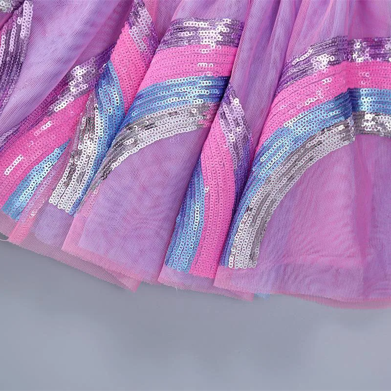 Юбки для девочек детская одежда радужная юбка с блестками милая сетчатая