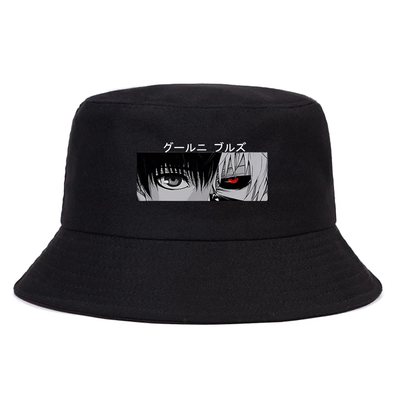 

Tokyo Ghoul Kaneki Ken Eyes Anime Print Summer Hat Women Men Panama Bucket hat Cap The Design Flat Visor Harajuku Fisherman Hat