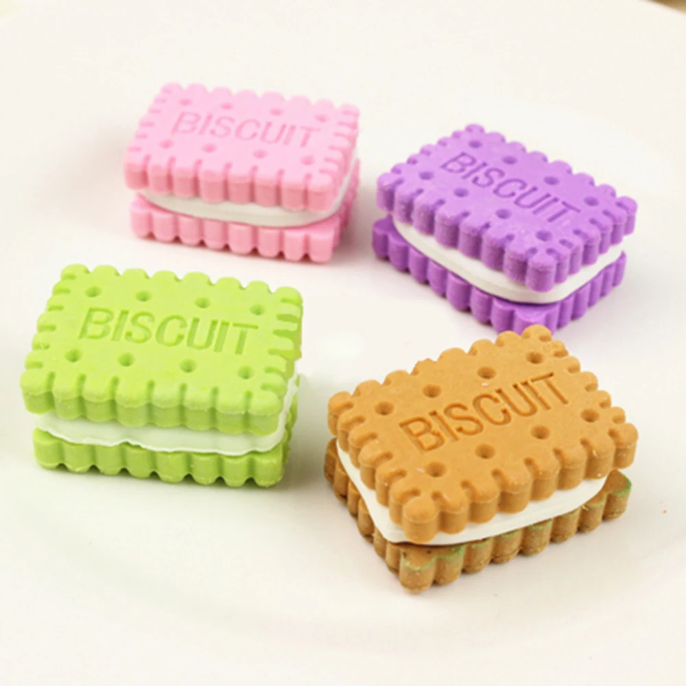

4 PCS/Set Cute Kawaii cookies Rubber Eraser Set School Office Erase Supplies Kids Gifts