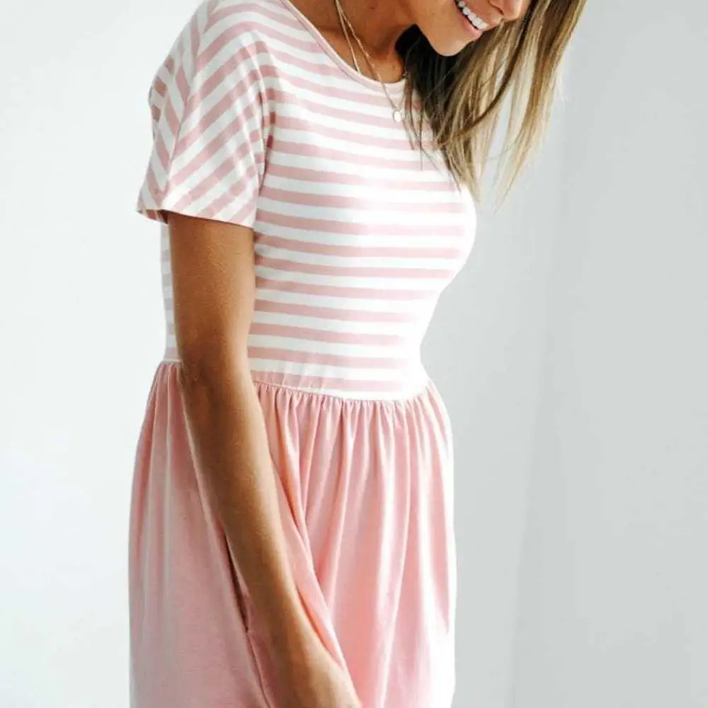 

New casual stripe women's round neck dress 2020 summer fashion Short sleeve Female style Women's dress