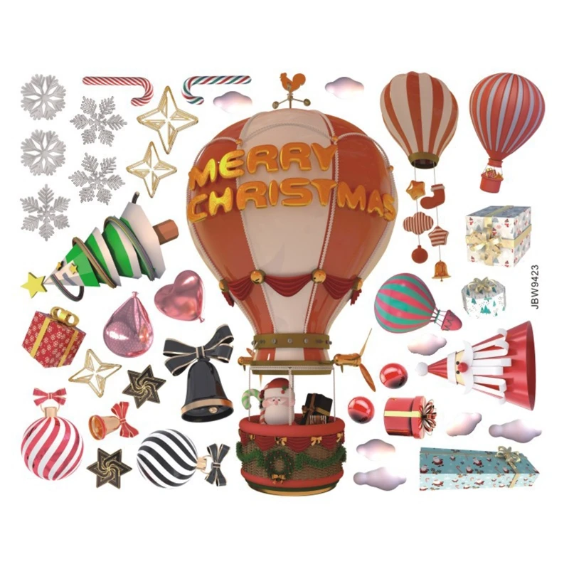 

Christmas Decoration Wall Stickers Hot Air Balloon Xmas Tree Pattern Stickers U50A