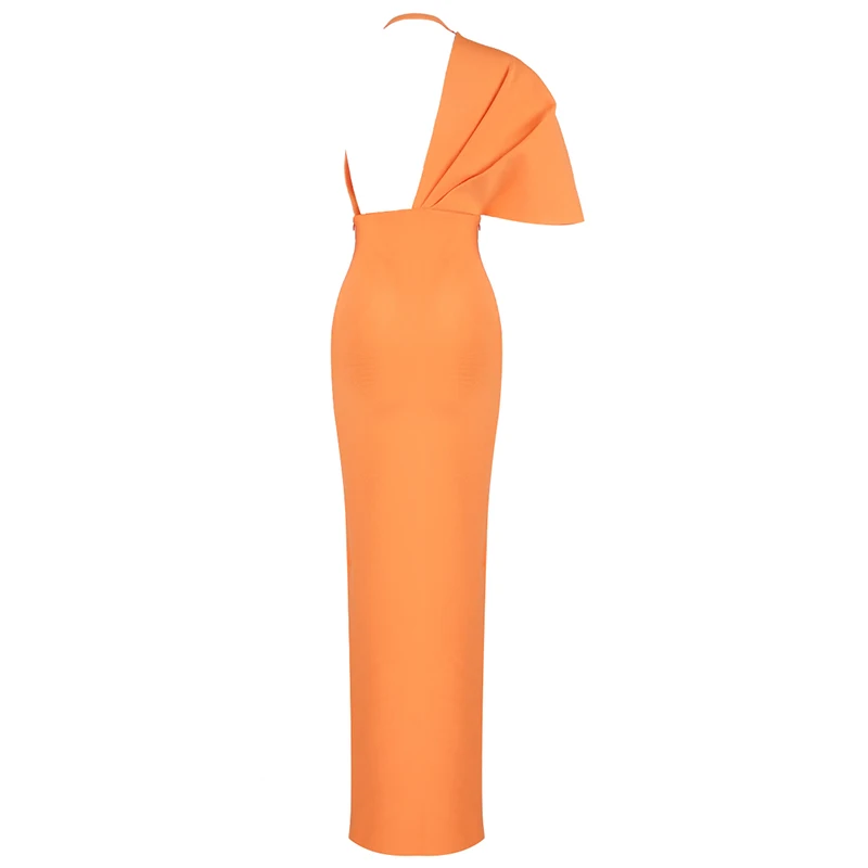 

Women Luxury Sexy Short Sleeve V Neck Orange Maxi Long Bandage Dress 2021 Designer Fashion Evening Party Dress Club Vestido