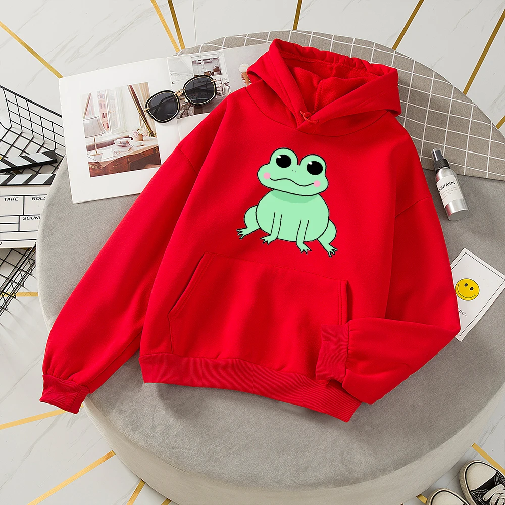 Hooded Sweatshirt Sport Wear Women Fleece Drawstring Pullover Jacket for Girl Frog Hood Sweetshirt Hoodies Vintage Thick Hoodies