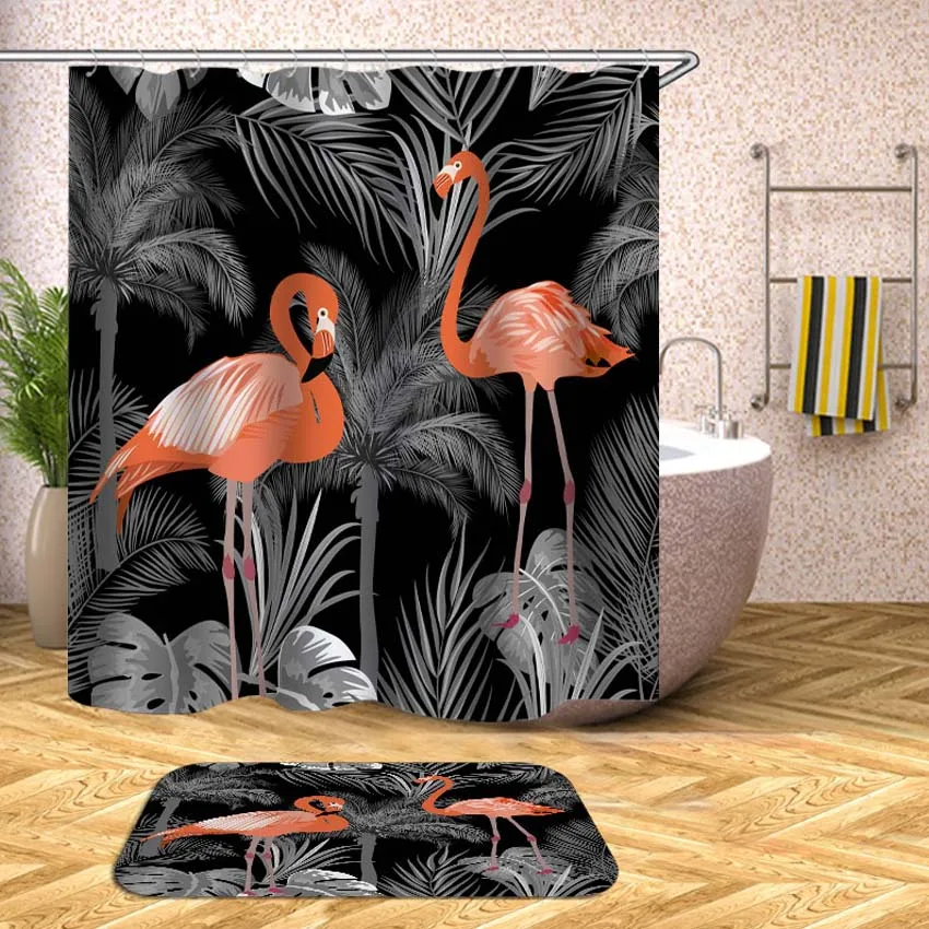 Цветочные Фламинго занавески для душа с цветочным принтом водонепроницаемые