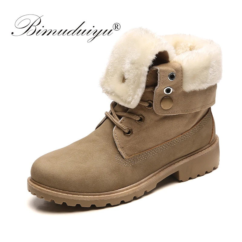 

Модные женские зимние сапоги BIMUDUIYU до середины икры, плюшевые меховые теплые женские зимние сапоги с круглым носком, повседневная женская з...
