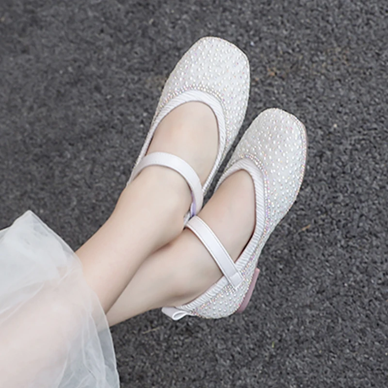 Весна 2020 г. детская обувь принцессы на плоской подошве с жемчугом Брендовая для