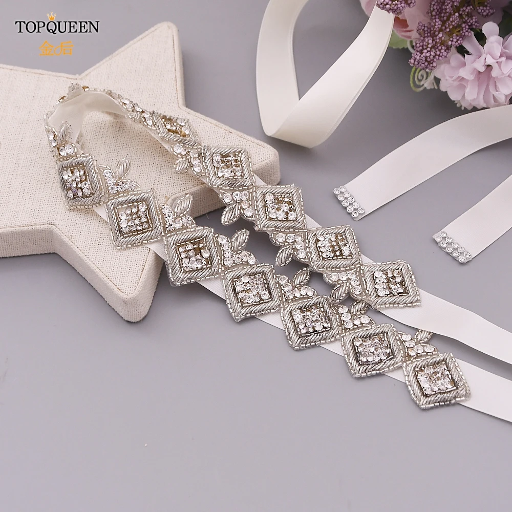 

TOPQUEEN S461 горный хрусталь Кристалл Свадебные ремни индийский шелковый пояс для формального платья свадебный пояс с индийскими шнурками Сере...