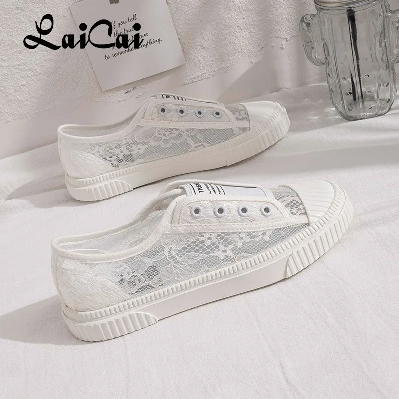 

Fashion Women's Spring and Summer Lace Hollow Out Breathable Single Shoes Woman Vulcanize All-match Net Wedge Heel Leisure Shoes