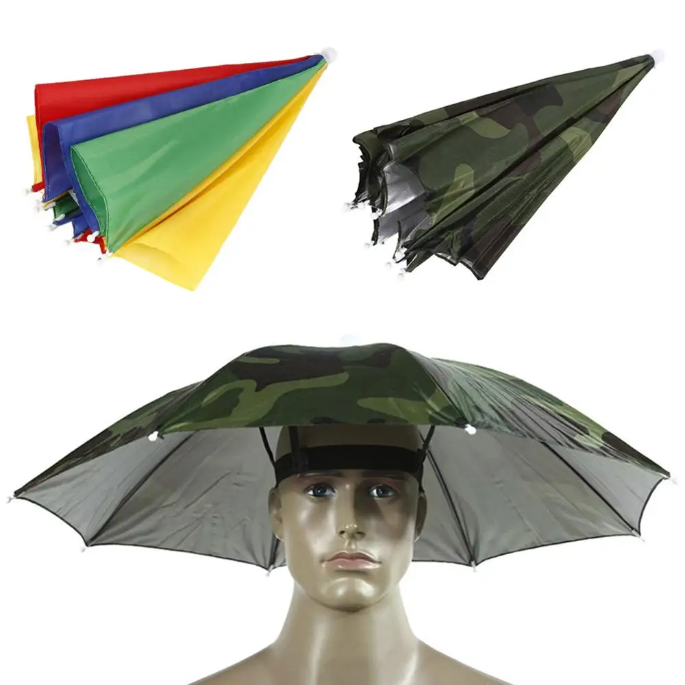 

Hot Portable Head-mounted Umbrella 55cm Sun Shade Lightweight Camping Fishing Hiking Festival Outdoor Parasol Foldable Cap