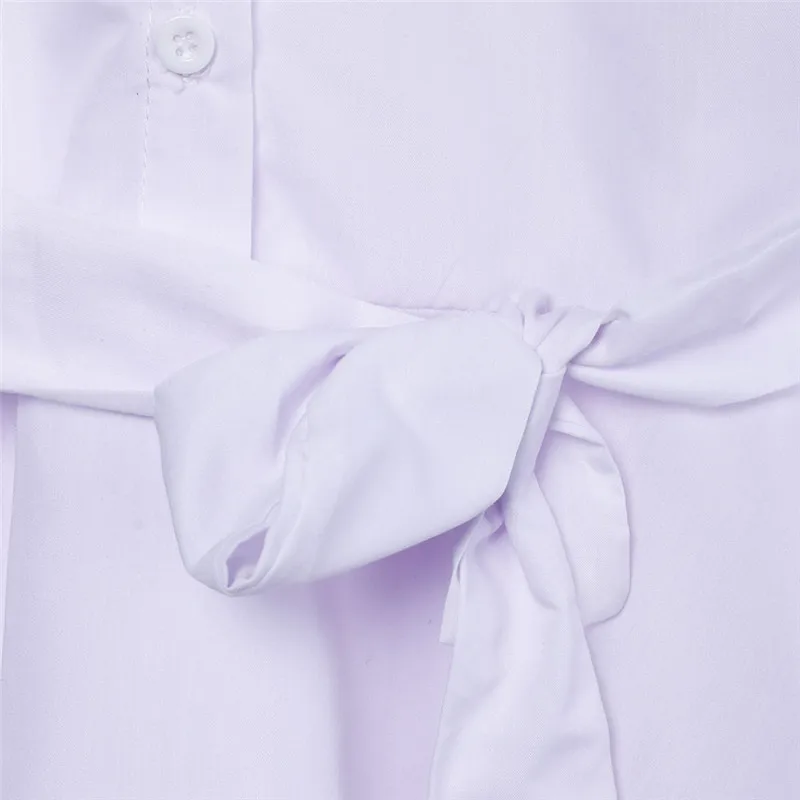 Женская туника с поясом Повседневная белая блузка длинным рукавом и баской