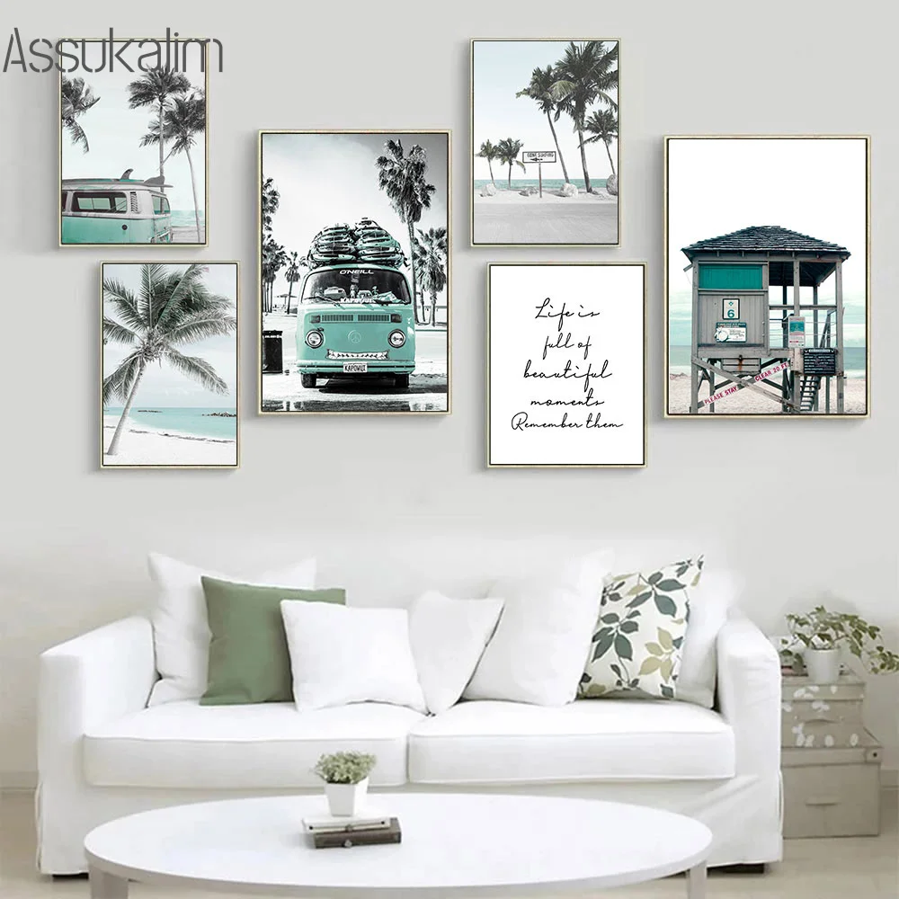 

Scandinavian Canvas Art Paintings Natural Landscape Poster Beach Coconut Tree Prints Nordic Wall Pictures Living Room Decoration