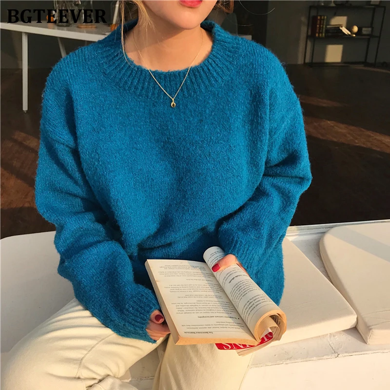 BGTEEVER 2019 зимние женские пуловеры свитер повседневный Свободный теплый с круглым