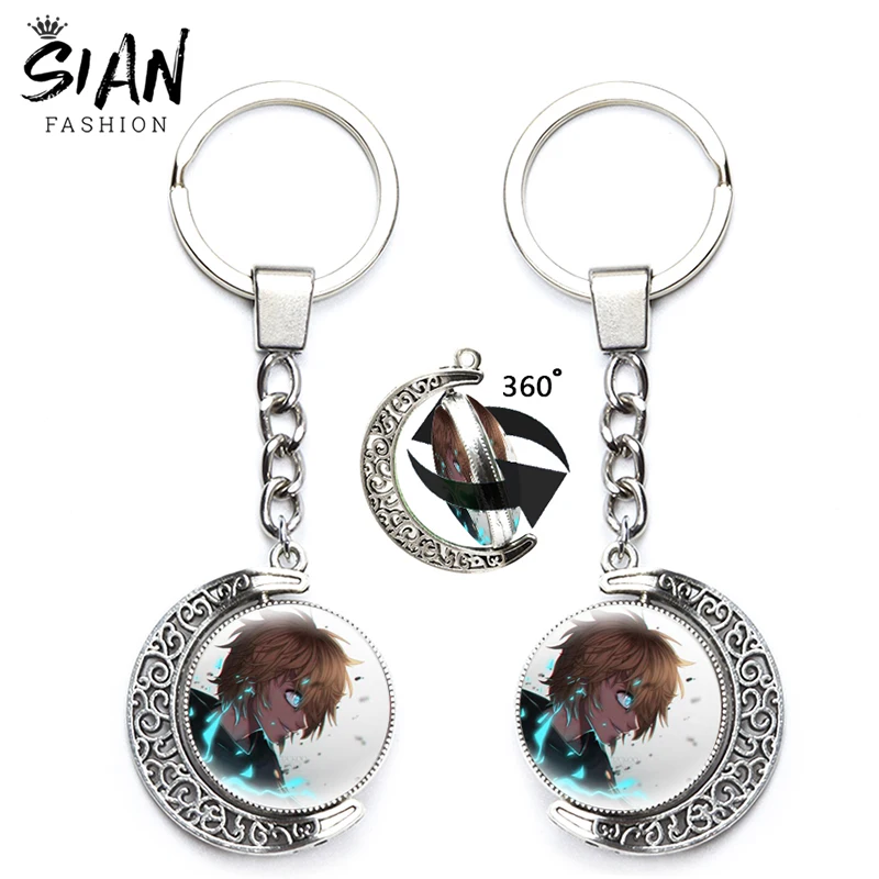 

Black Clover Anime Moon Keychains Holder Asta Yuno Noell Silva Yami Magna Cartoon Firgues Keyrings 360 Degrees Rotated Jewelry