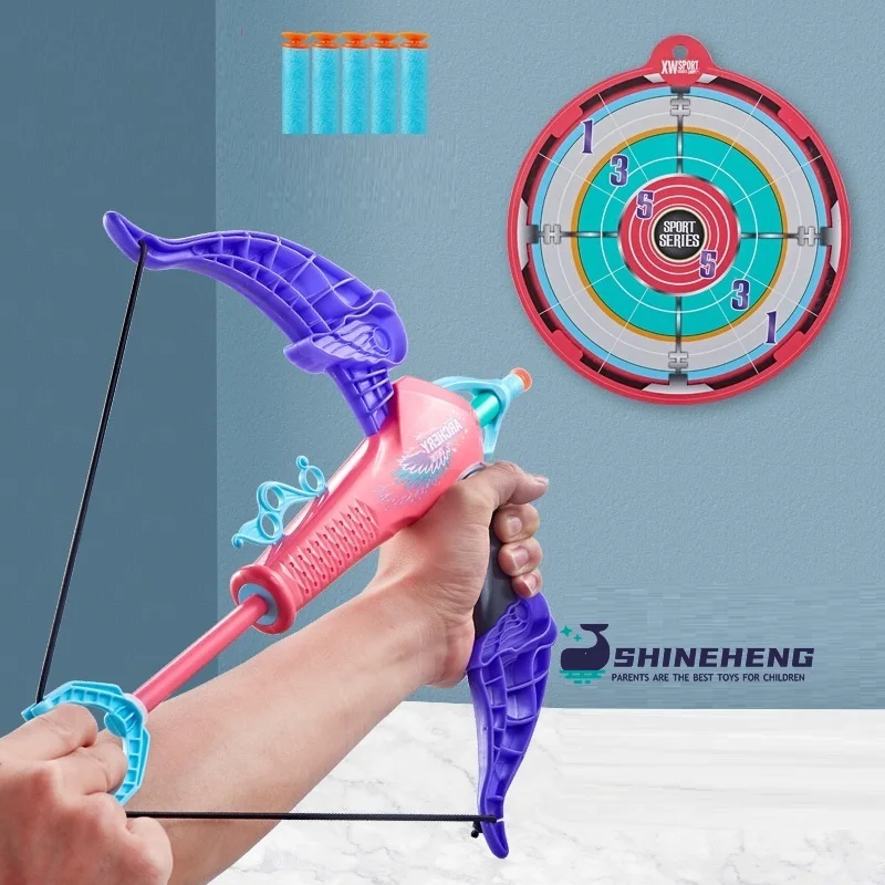 

Soft Bullet Gun Bow Shooting Set for Kids Safety Dart Blaster Children Outdoor Playing Game Sports for Boys Home Interactive Toy