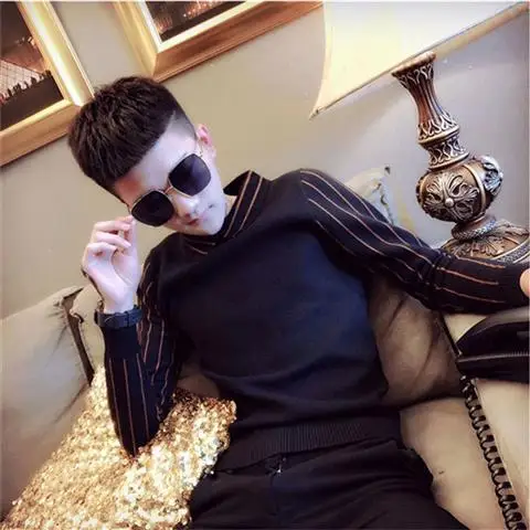 

Fashion autumn and winter men's knitwear spirit guy coat men's slim and versatile striped sweater