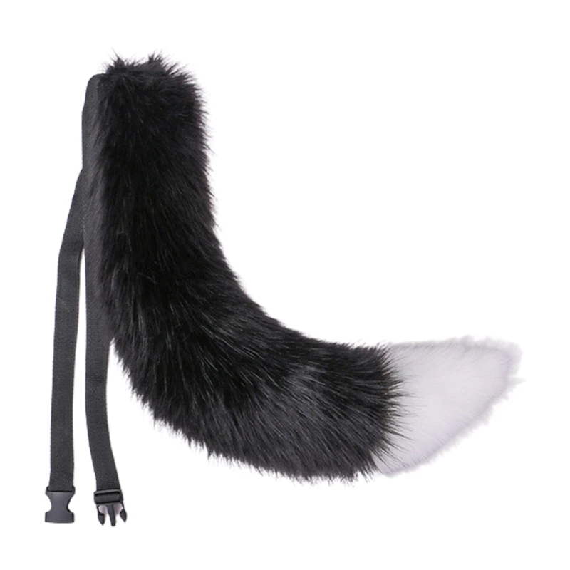 

CPDD 70cm Contrast Color Faux Fur Animal Bendable Tail Novelty Simulation Foxtail for Adult Kids Furry Wolf Cosplay Costume