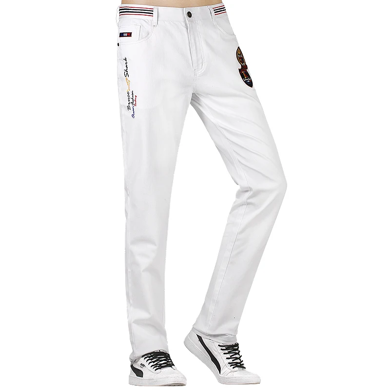 Мужские джинсы с прямыми штанинами белые хлопковые повседневные джинсовые