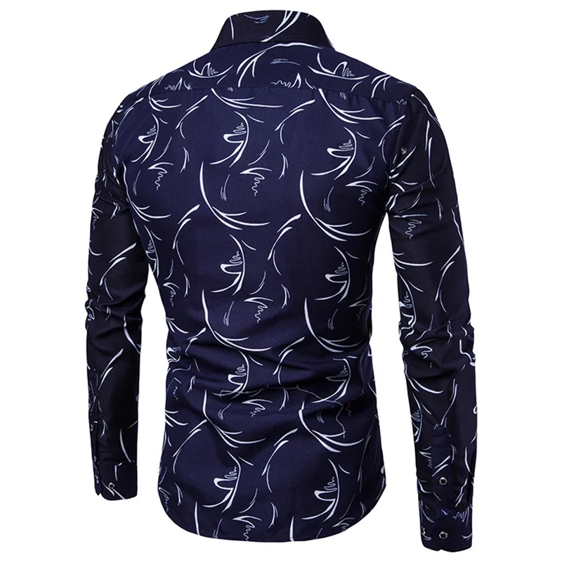 Fashion Men's Cotton Shirt Casual Print Flower Long Sleeve Shirts Clothes Top for Men M-5XL