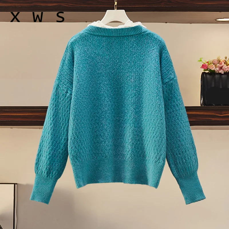 Женский толстый свитер оверсайз Свободный Повседневный кружевной джемпер с