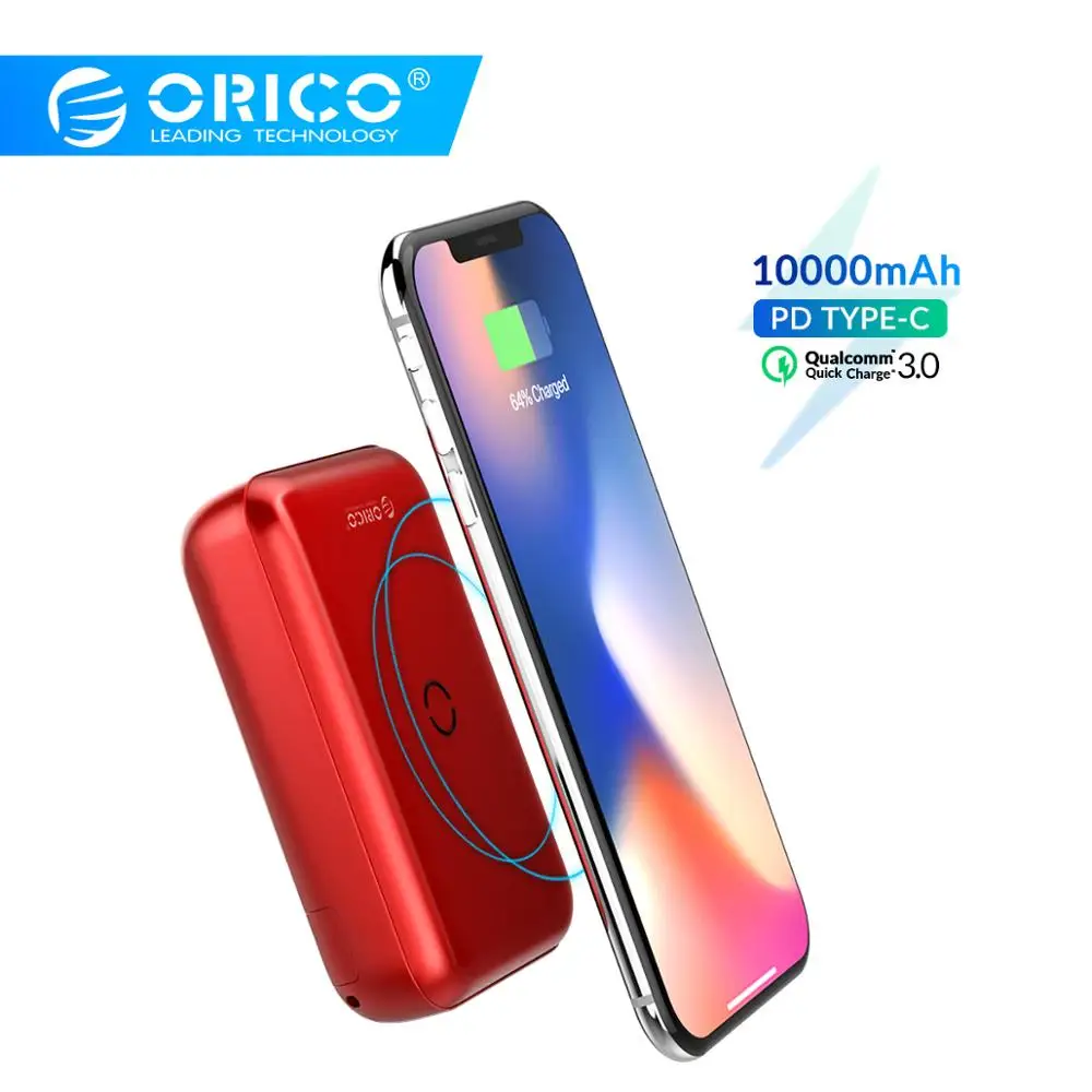 ORICO 10000 мАч беспроводной внешний аккумулятор быстрая зарядка портативный usb type C