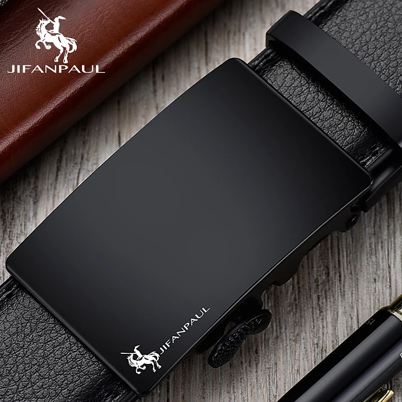 JIFANPAUL Luxury brand men's belt leather belt black fashion alloy luxury automatic buckle youth leather simple business belt