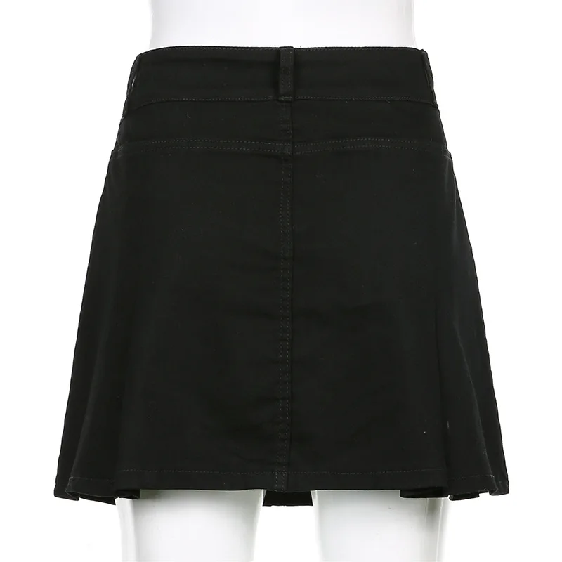 

E-girl Aesthetics High Waist Black Denim Skirts Mall Goth Y2K Zip Up A-line Pleated Skirt Cute Streetwear Short Bottoms