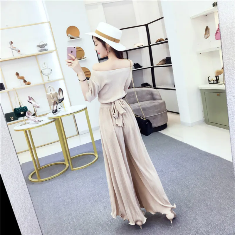 Gaganight модные женские туфли комплект из двух предметов короткие крест-накрест лук бандажный укороченный Топы Футболка шикарные оборки длинные широкие брюки для дам