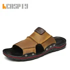 Мужские летние сандалии KCASPTY 2021, парусиновая кожаная обувь, тапки для ванной, мужские пляжные шлепанцы, размеры 38-47