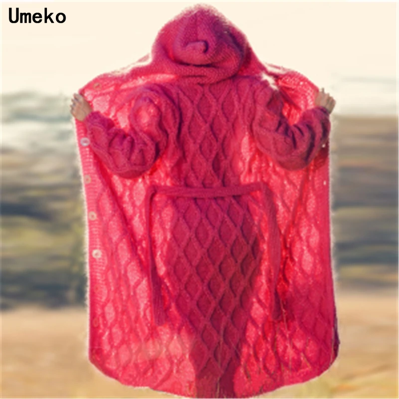 Элегантный женский вязаный кардиган Umeko зимний плотный теплый длинный с