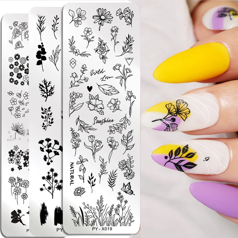

Пластины для стемпинга ногтей PICT YOU, пластина для ногтевого дизайна с цветочным рисунком растений, трафарет с листьями и полосками, инструме...