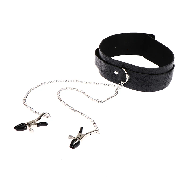 

Кожаный ошейник-чокер с зажимом для сосков