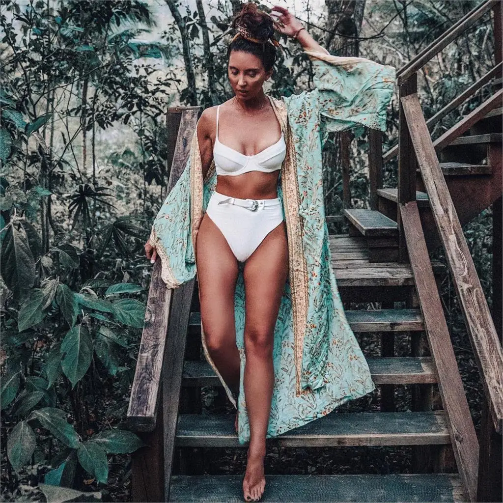 Халат в стиле бохо цветочный принт Женская куртка длинный кардиган Повседневная