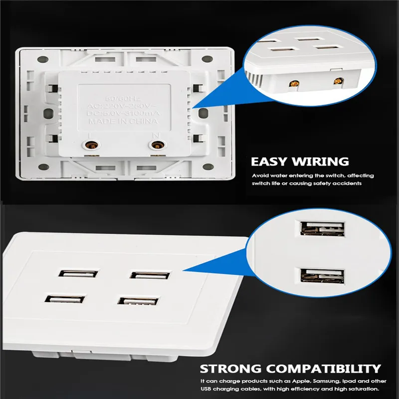 4 порта USB настенное зарядное устройство пластинчатый соединитель розетка Панель DC 5 в USB розетка для смартфона камеры цифровые продукты