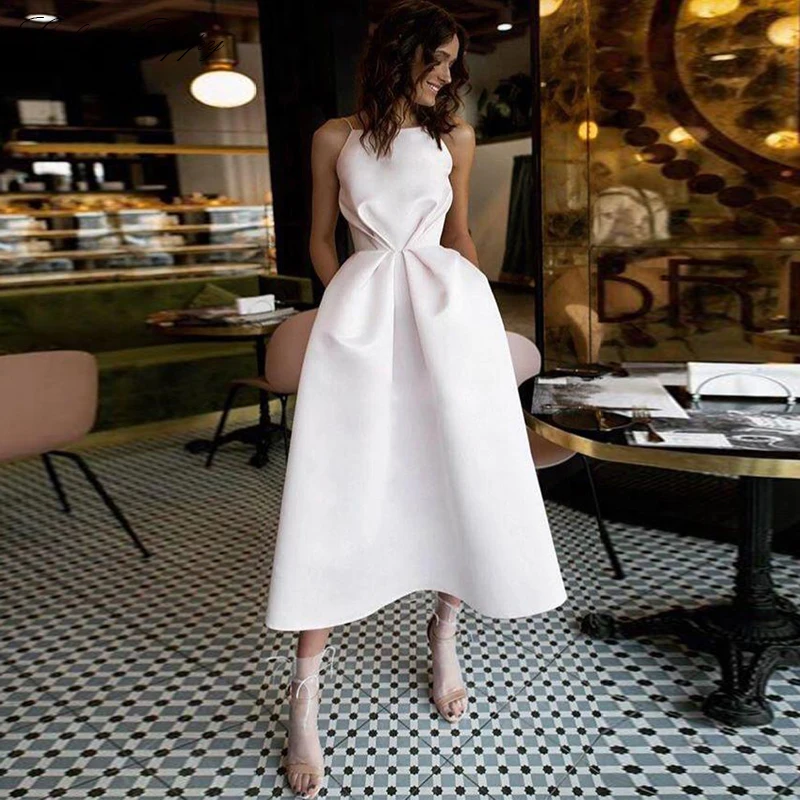 Платье Свадебное ТРАПЕЦИЕВИДНОЕ на тонких бретельках без рукавов с карманами |