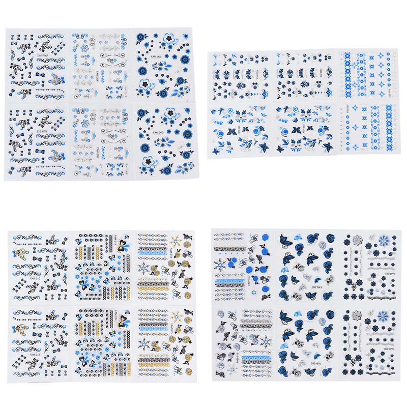 6/24 стиля Синий Золотой/Серебряный цветок бабочки самоклеющиеся наклейки для