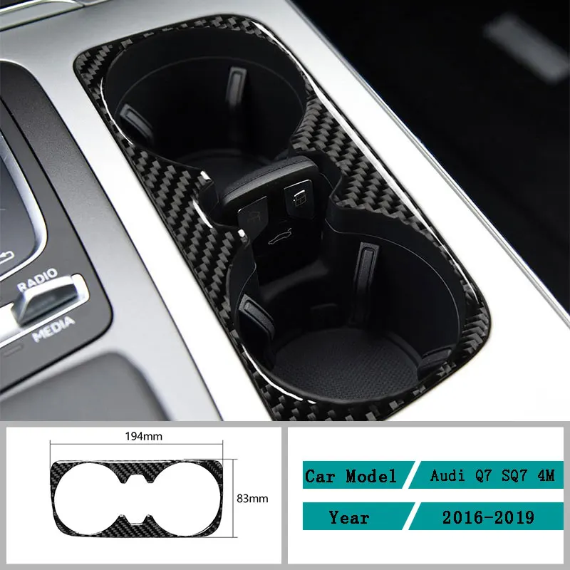 

Carbon Fiber Car Accessories Interior Water Cup Holder Panel Protective Decals Cover Trim Stickers For Audi Q7 SQ7 4M 2016-2019