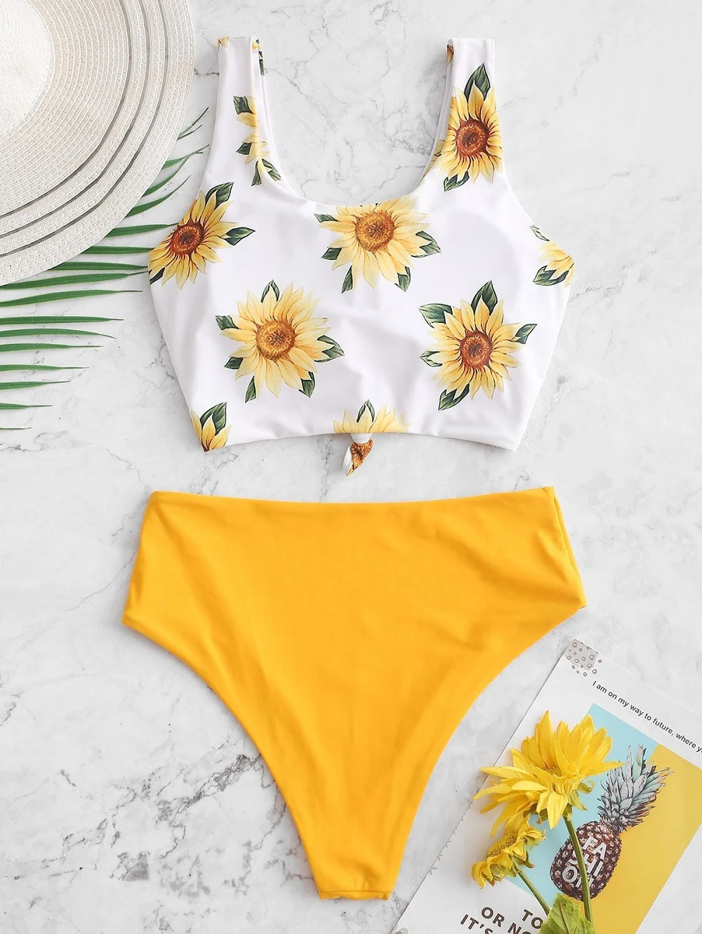 

Women Swimwear Vest Top Sexy Bottom Set Bikini Set Push up Padded Bandage swimwear Sunflower Swimsuit Bathing Suit Bikini