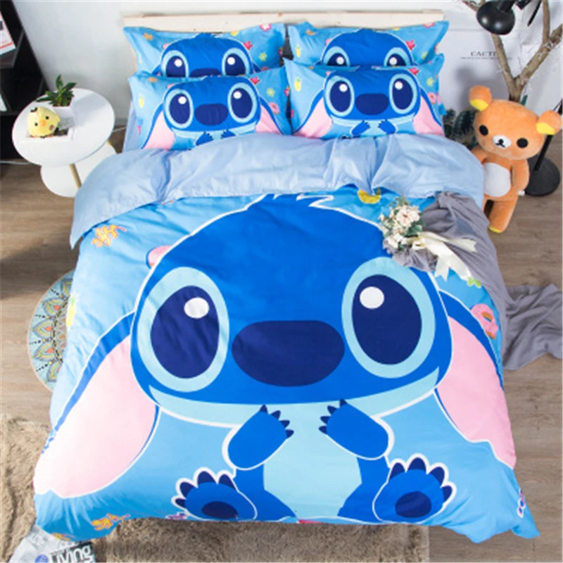 

Disney Home Textile Cartoon Stitch Bedding Set Child High Quality Duvet Cover Pillowcase Twin Full Queen King Blue 3d Bedclothes
