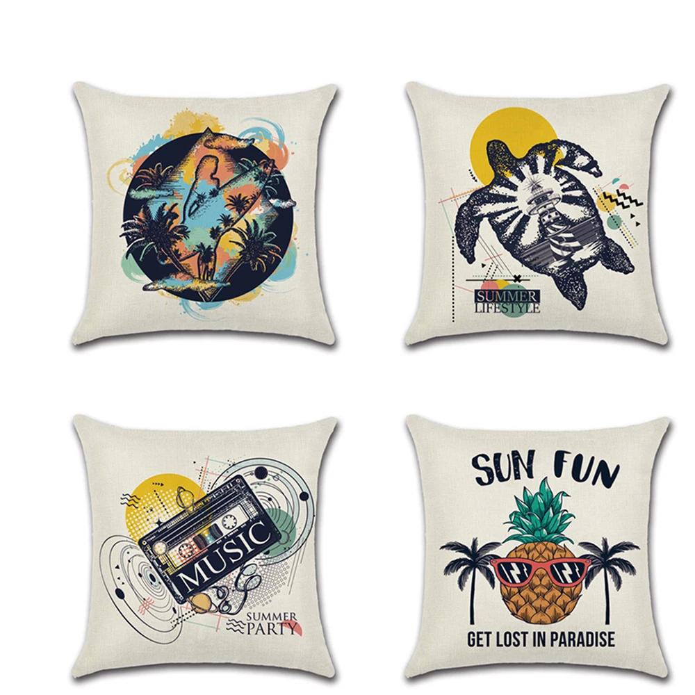 

Linen Pillowcase Sofa Cushion Cover Decoration Sea Turtle Pineapple Printing Sofa Pillow Cover Couch Pillow 45*45cm