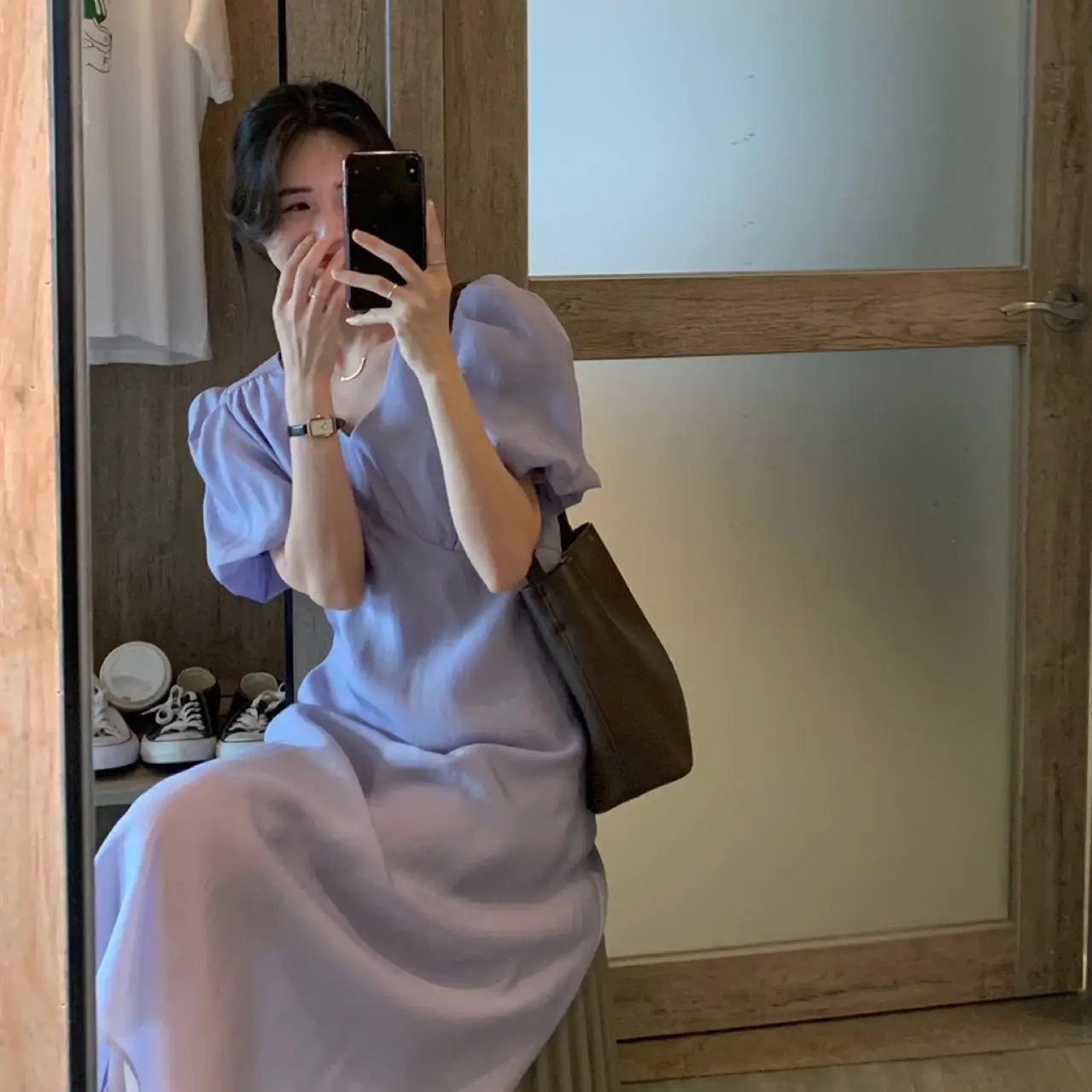 

Summer Elegant Women's Purple Dress Vintage Short-Sleeved V-Neck A-Line Dress 2021 Female Vestidos