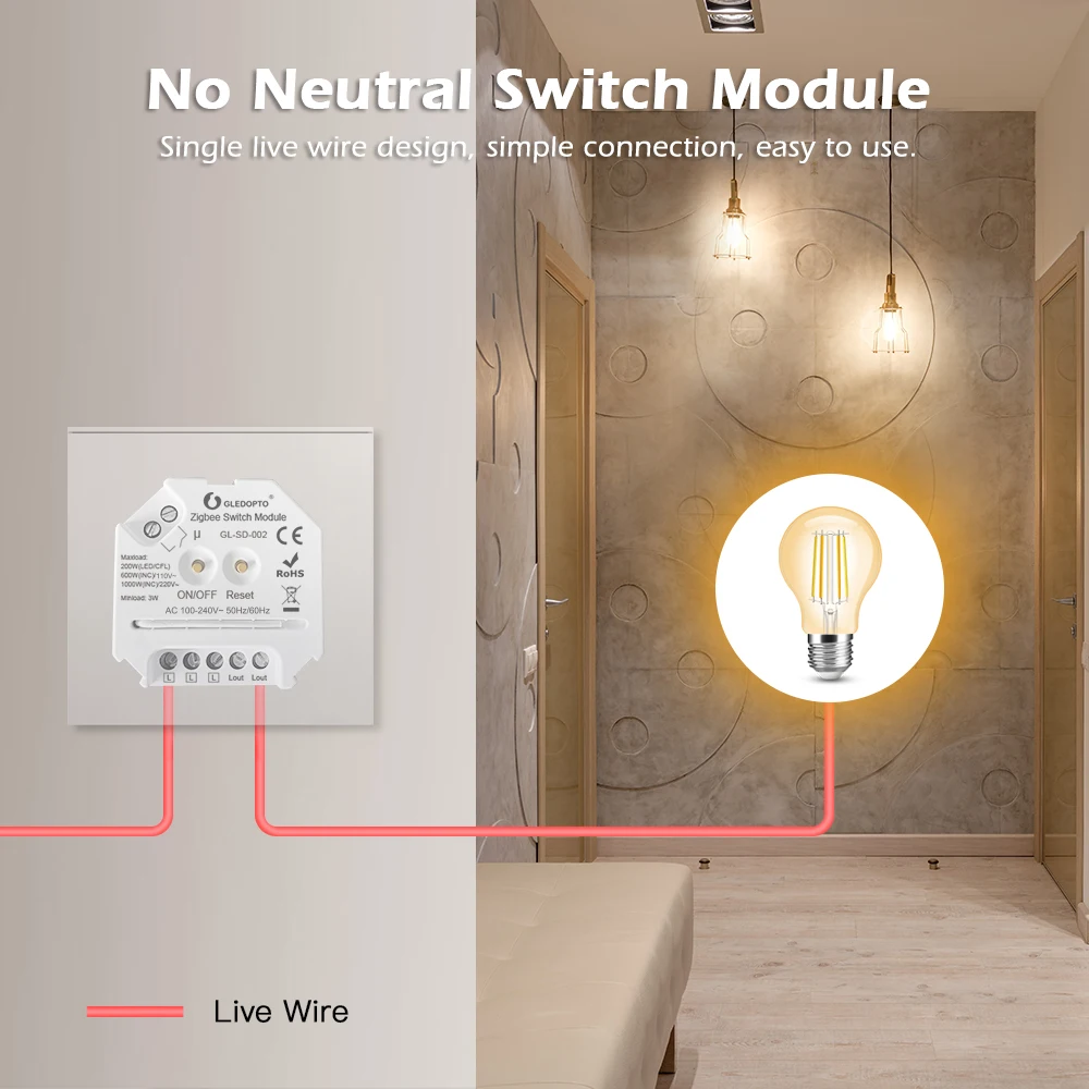 G led opto Smart Zigbee без нейтрального переключателя подходит для диммируемой