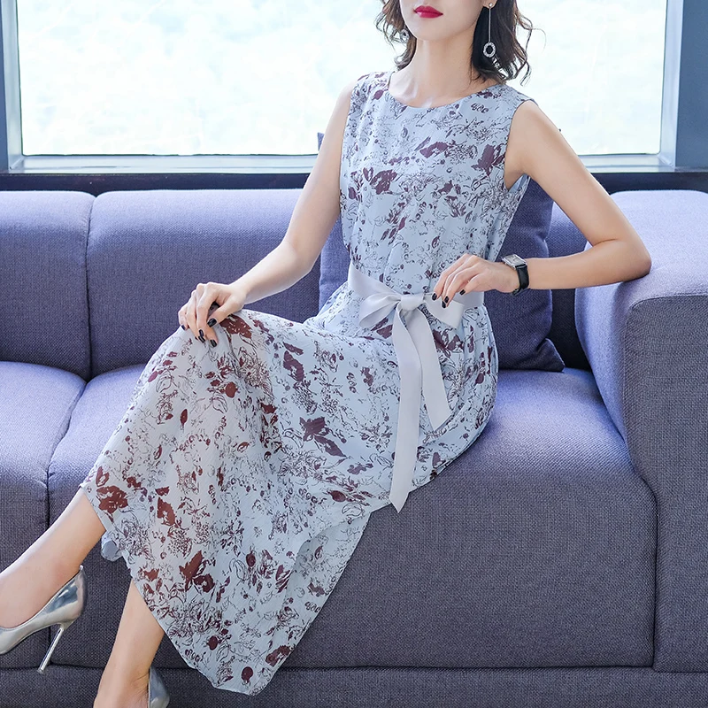 

Ladies' printed vest skirt teamed summer wear the new European and American female temperament chiffon floral dress